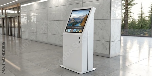 Interactive Kiosk in Modern Lobby, wayfinding ,digital signage