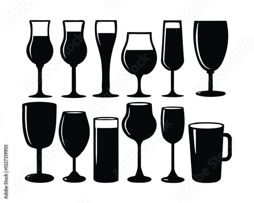 wine bottles and glasses bundle set silhouette