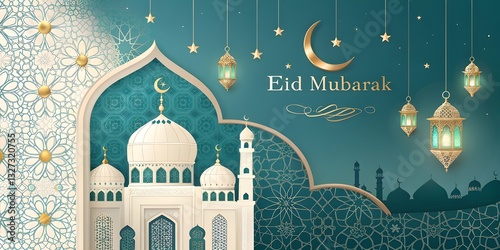 Eid mubarak islamic greeting card , poster, banner design Baground 