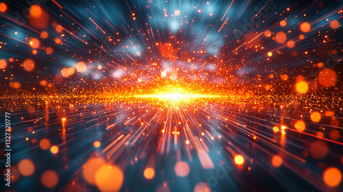 Vibrant light trails create abstract explosion of color and energy, evoking sense of motion and excitement