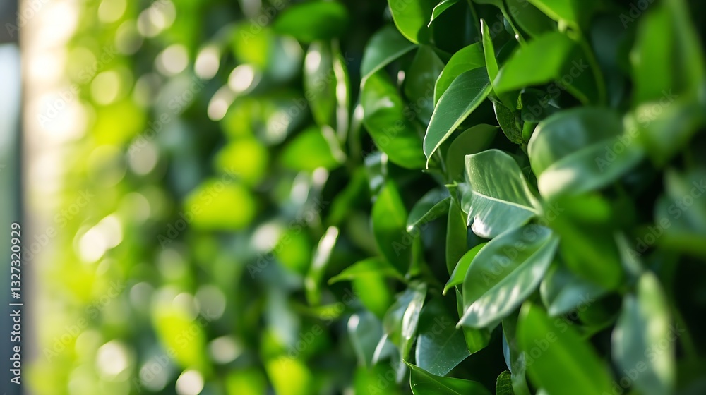 Fototapeta premium Lush green leaves forming a natural wall creating a vibrant and serene atmosphere : Generative AI