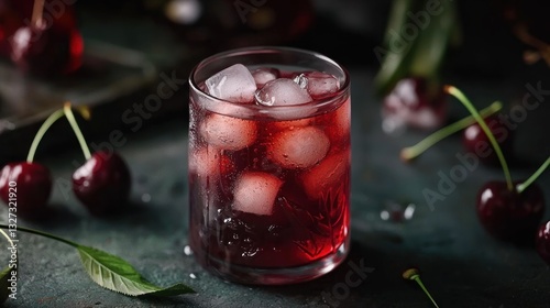 Wallpaper Mural Iced cherry drink, fresh cherries, dark background Torontodigital.ca