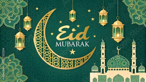 Eid mubarak islamic greeting card , poster, banner design Baground 