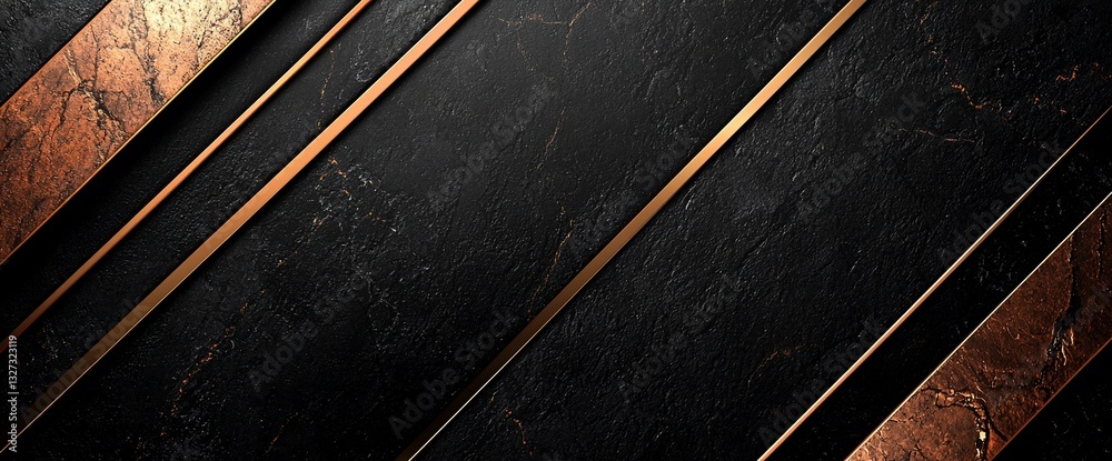 Fototapeta premium Abstract black marble texture with copper diagonal stripes.