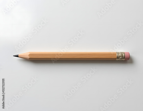 Simple and clean minimalist composition of a classic wooden pencil resting on a white background, ideal for education, creativity, office supplies, and artistic design concepts
