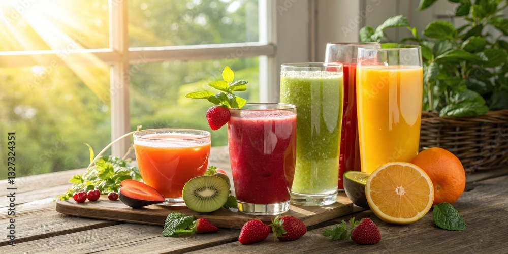 Fototapeta premium Fresh Fruit Smoothies by the Window, Healthy ,Detox