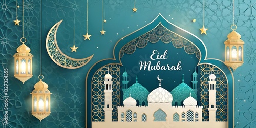 Eid mubarak islamic greeting card , poster, banner design Baground 