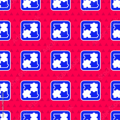 Blue Solution to the problem in psychology icon isolated seamless pattern on red background. Puzzle. Therapy for mental health. Vector