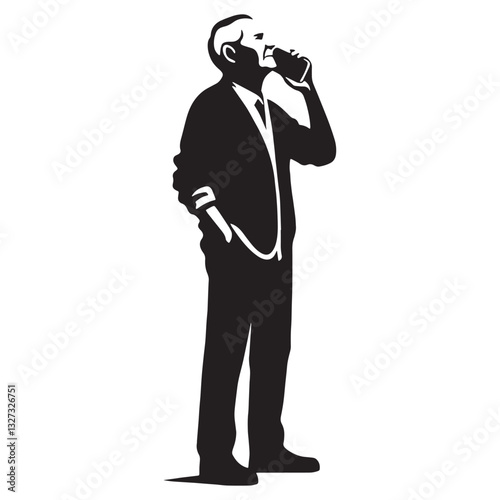 Wise Old Man Silhouette Using Mobile Phone, staying updated with the modern world - Old Man illustration - Minimalist Old Man vector - Senior tech user
