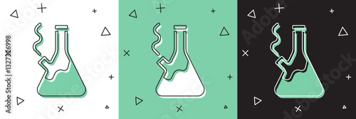 Set Glass bong for smoking marijuana or cannabis icon isolated on white and green, black background. Vector