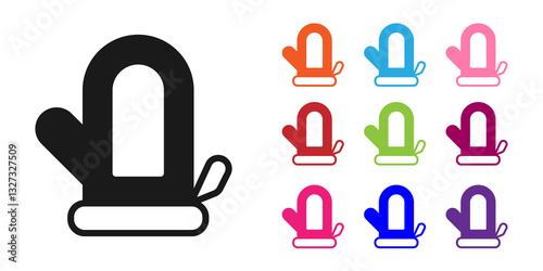 Black Sauna mitten icon isolated on white background. Mitten for spa. Set icons colorful. Vector