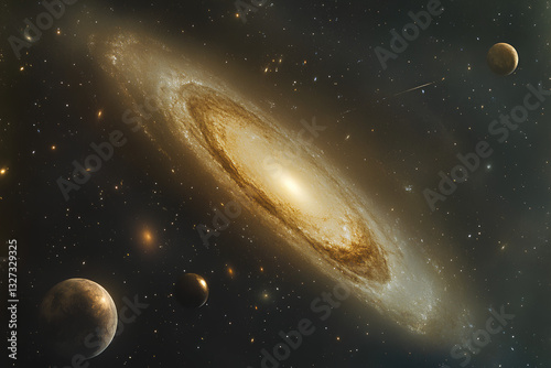 A stunning display of planets, stars, and galaxies in outer space, illustrating the vastness and beauty of space exploration photo
