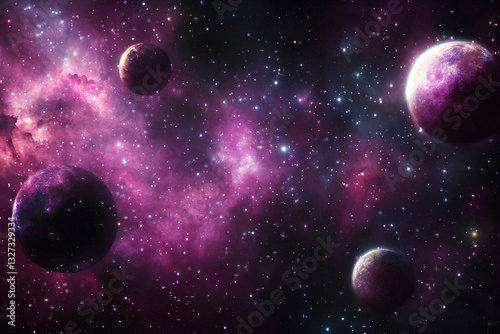 Stunning science fiction wallpaper depicting planets and a vast galaxy, showcasing the beauty and mystery of deep space photo