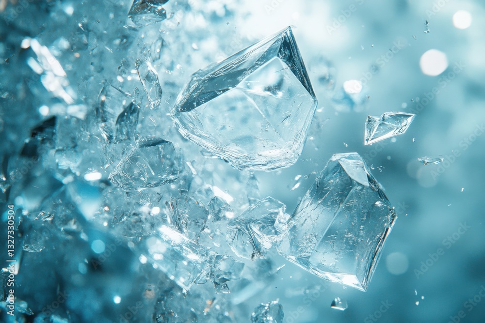 Shards of clear blue ice suspended mid-air reflecting light Frozen and fractured in a beautiful spectacle Shards of clear blue ice suspended mid-air reflecting light Frozen and fractured in a beautiful spectacle