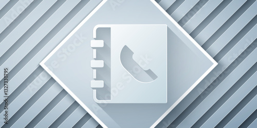 Paper cut Phone book icon isolated on grey background. Address book. Telephone directory. Paper art style. Vector