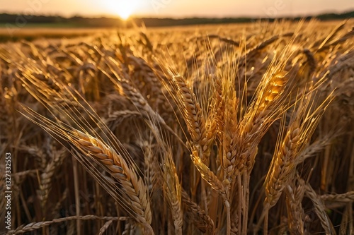Golden Wheat Field at Sunset – Stunning Close-Up of Ripe Barley in Warm Light
