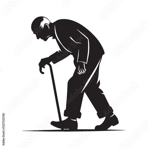 Grizzled Elder Old Man Walking Hunched Over silhouette, every step filled with wisdom - Old Man illustration - Minimalist Old Man vector - Experienced soul

