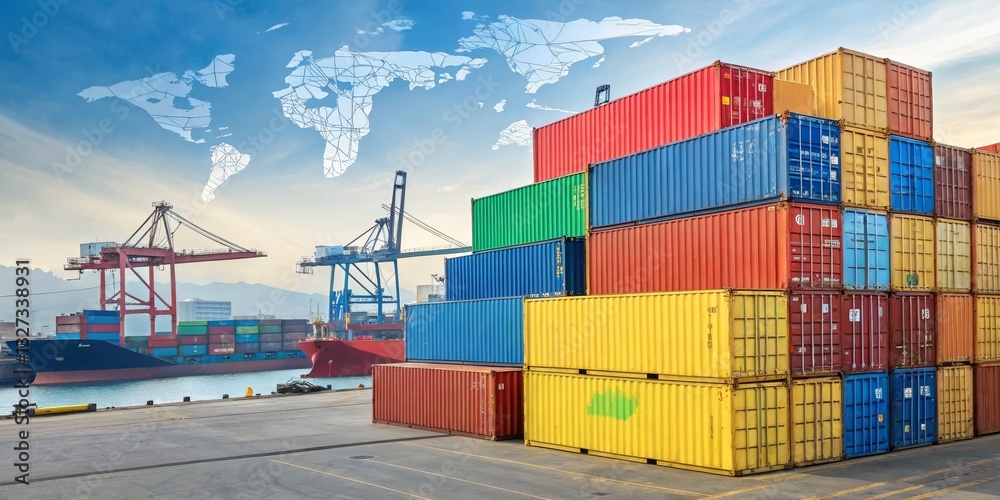 Fototapeta premium Cargo Ship with Shipping Containers, Global Trade , Logistics