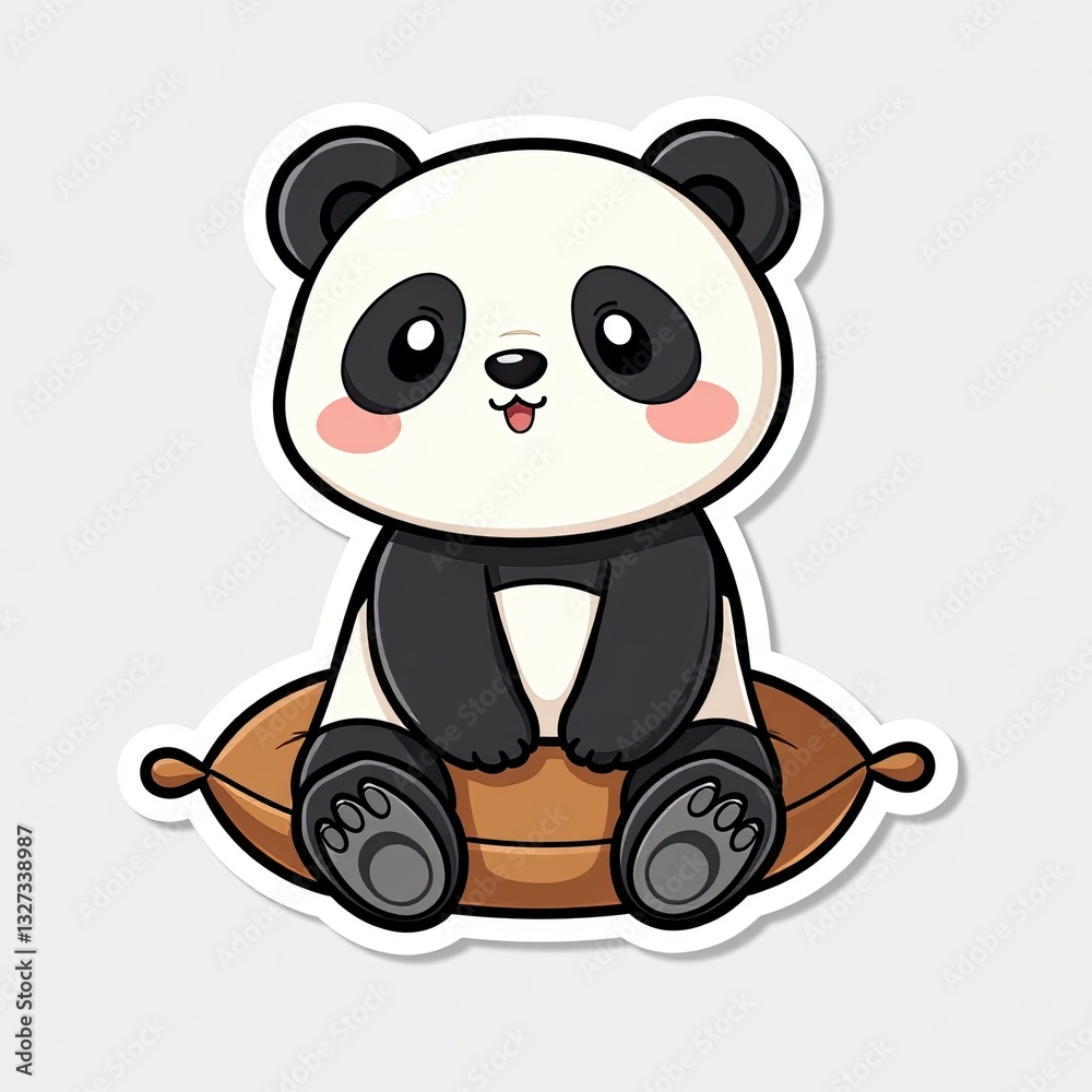 Fototapeta premium Cute and Playful Cartoon Panda Character Sitting on a Cushion