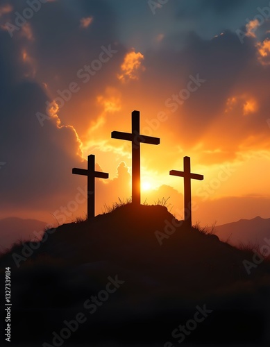 Golgotha at Dusk - A Vision of Sacrifice and Grace
