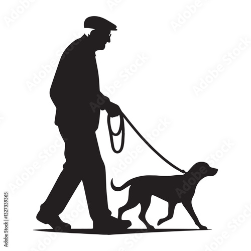Loyal Duo Old Man Walking with a Pet Dog silhouette, never apart - Old Man illustration - Minimalist Old Man vector - Strong companionship
