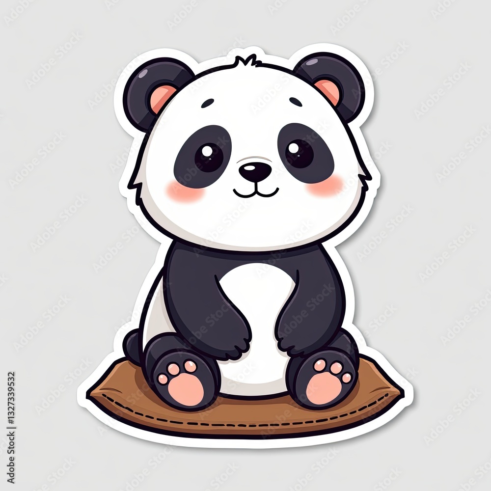 Naklejka premium Cute and Playful Cartoon Panda Character Sitting on a Cushion