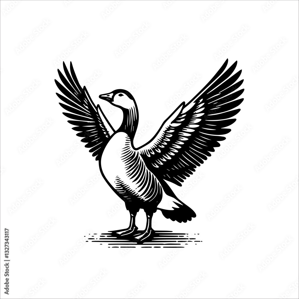 Fototapeta premium Simple Toulouse Goose Flapping Wings Vector Icon – Vintage Logo & Retro Illustration