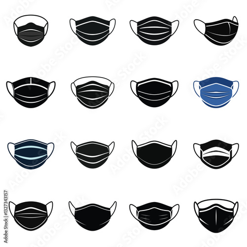 Various styles of protective medical face masks vector icons set