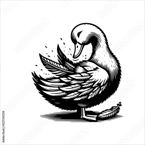 Simple Pekin Duck Preening Feathers Vector Icon – Vintage Logo & Retro Illustration