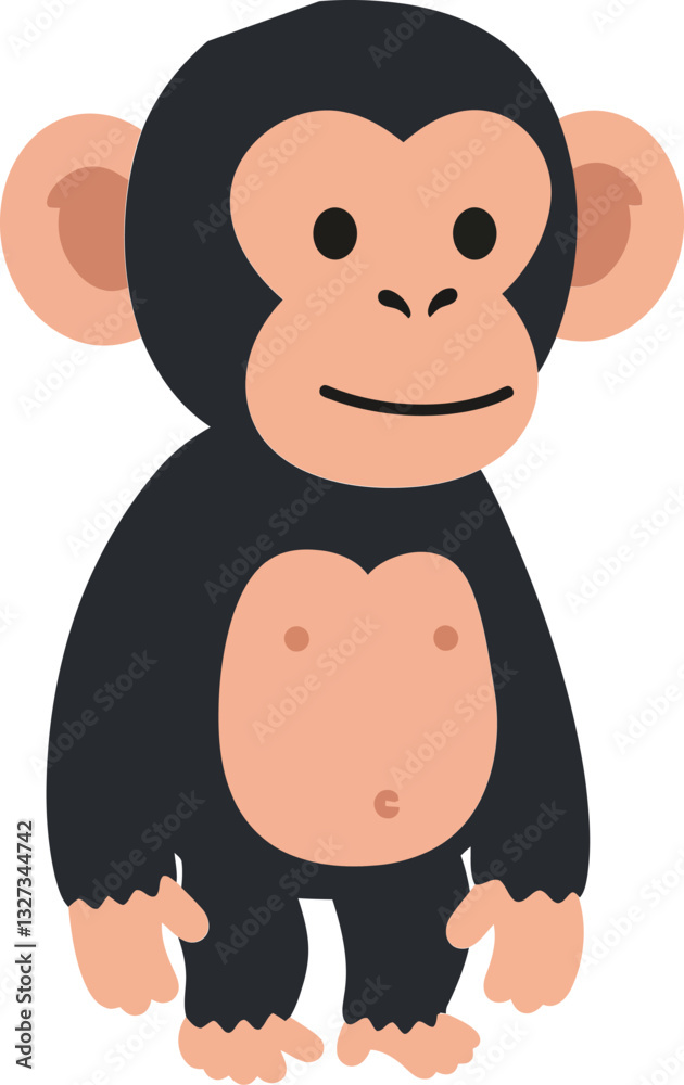 Cute cartoon monkey character standing upright in a playful pose, featuring a flat design style in vibrant colors, vector illustration Cute cartoon monkey character standing upright in a playful pose, featuring a flat design style in vibrant colors, vector illustration
