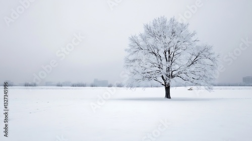 Wallpaper Mural Sole SnowCovered Tree Standing in a Vast White Winter Landscape Under Overcast Sky : Generative AI Torontodigital.ca