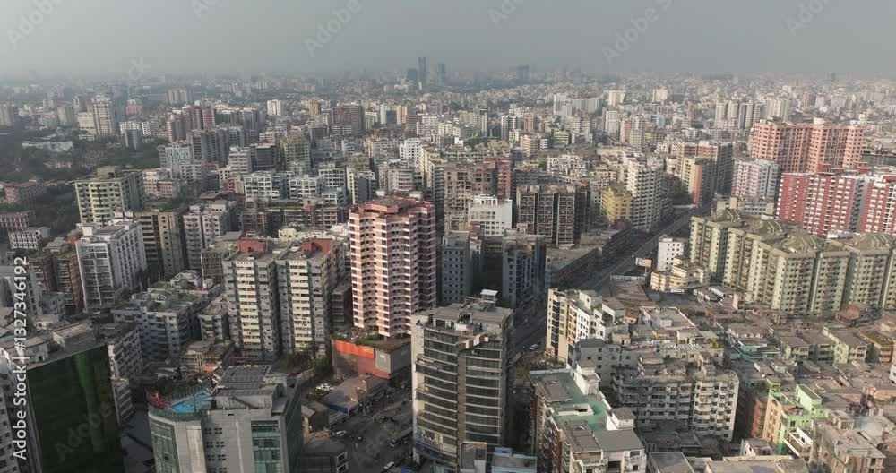 Aerial view of breathtaking skyline with towering buildings and modern architecture, Dhaka, Dhaka Province, Bangladesh. Aerial view of breathtaking skyline with towering buildings and modern architecture, Dhaka, Dhaka Province, Bangladesh.
