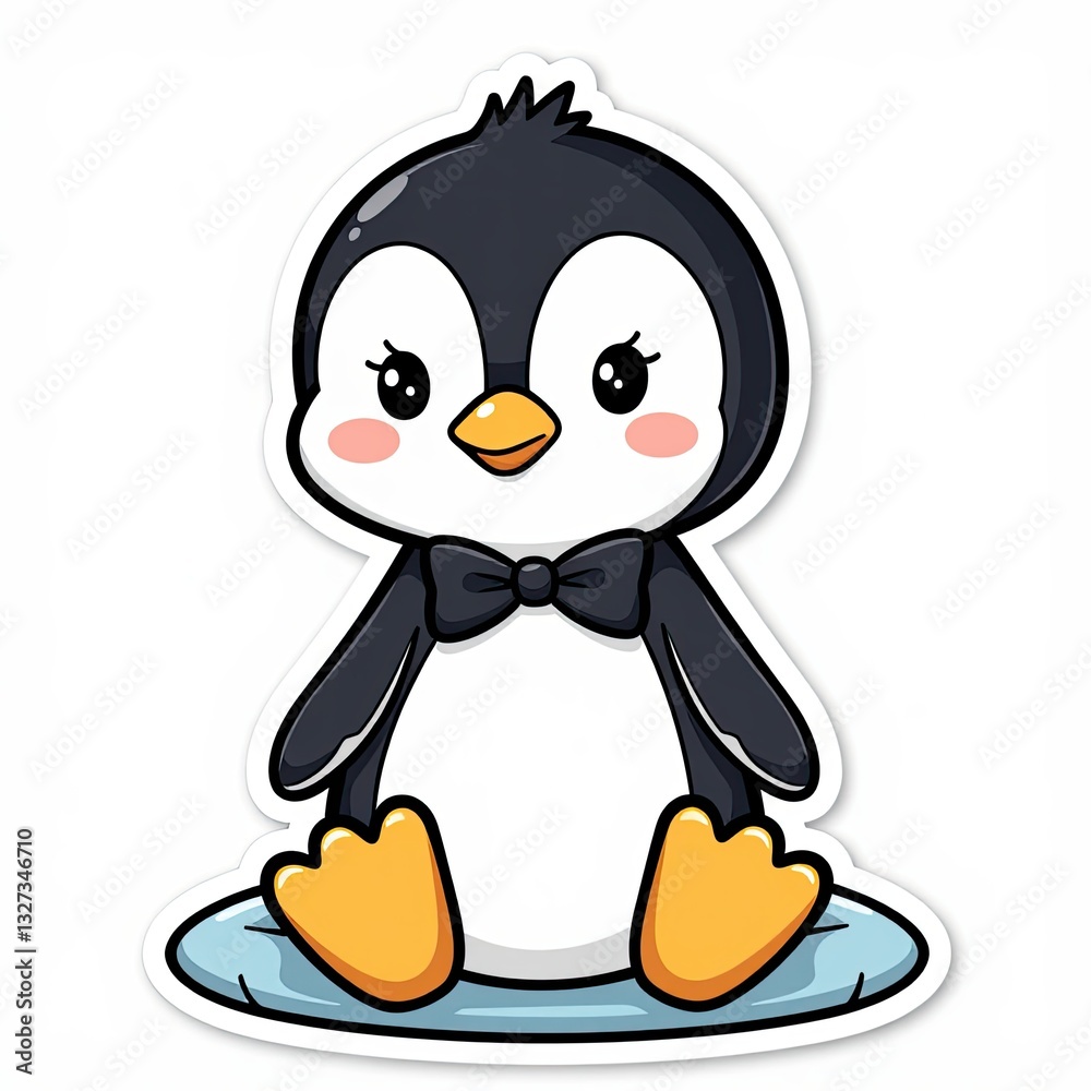 Fototapeta premium Cute Cartoon Penguin Sitting on a Round Blue Base for Kids' Designs