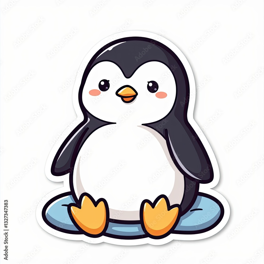 Cute Cartoon Penguin Sitting on a Round Blue Base for Kids' Designs