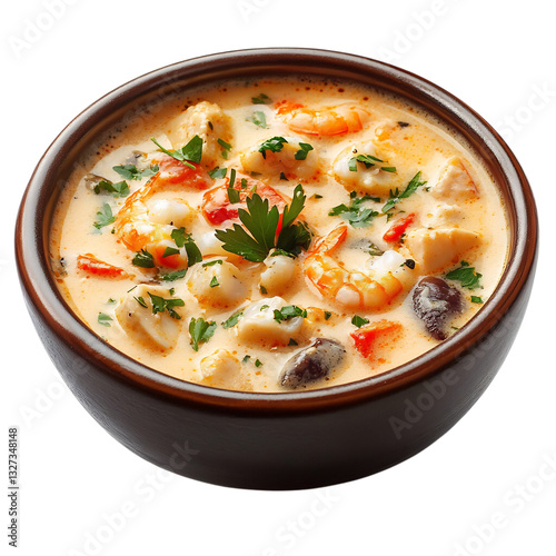 Wallpaper Mural A Bowl of Spanish Gazpachuelo Creamy Seafood Soup with Shrimp and Vegetables Isolated on Transparent Background Torontodigital.ca