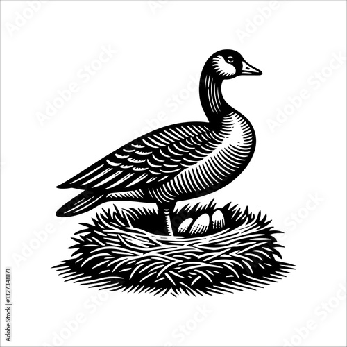 Simple Toulouse Goose Nest Vector Icon – Vintage Logo & Retro Illustration