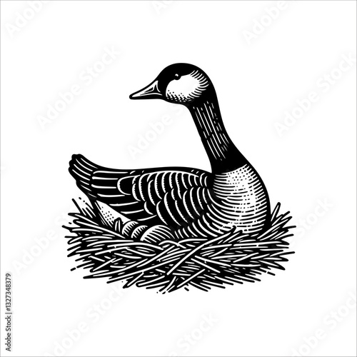 Simple Toulouse Goose Nest Vector Icon – Vintage Logo & Retro Illustration