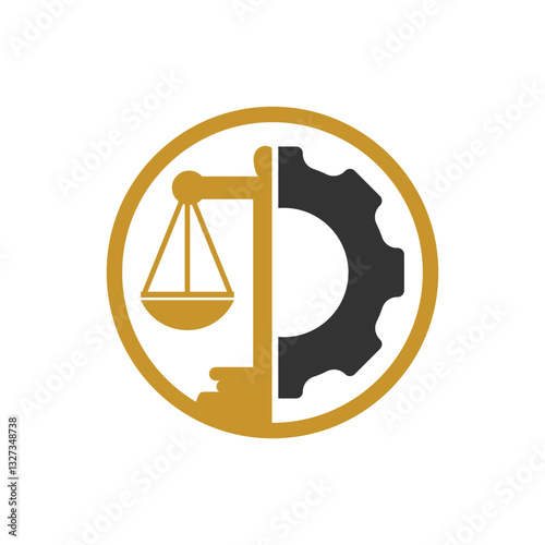 Industrial law firm vector logo design concept. Law firm with gear logo design template.	