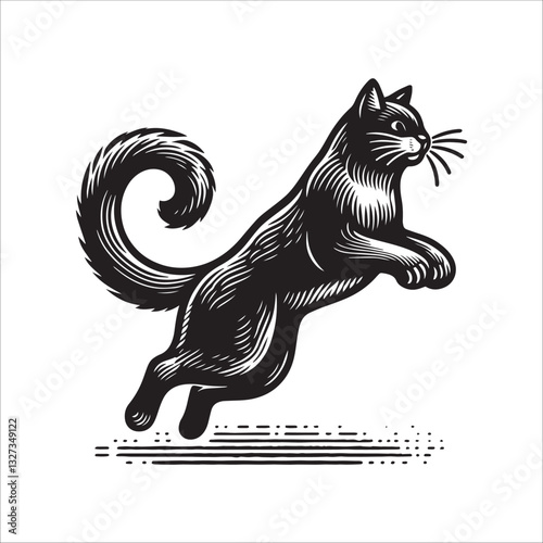 Simple Barn Cat Jumping Vector Icon – Vintage Logo & Retro Illustration