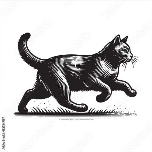 Simple Barn Cat Running Vector Icon – Vintage Logo & Retro Illustration