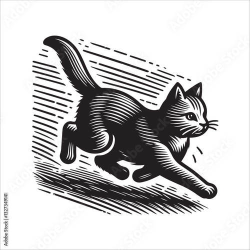 Simple Barn Cat Running Vector Icon – Vintage Logo & Retro Illustration