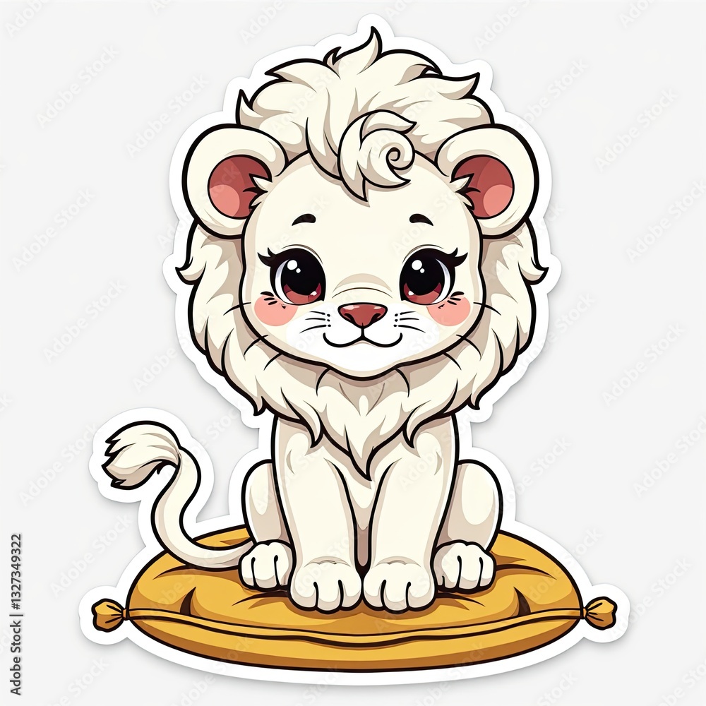 Fototapeta premium Cute Cartoon Lion Sitting on a Pillow with a Playful Expression
