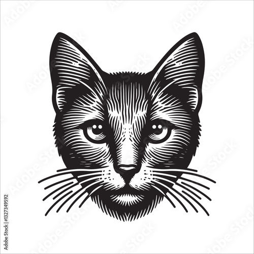 Simple Barn Cat Head Vector Icon – Vintage Logo & Retro Illustration
