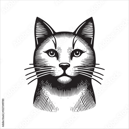 Simple Barn Cat Head Vector Icon – Vintage Logo & Retro Illustration