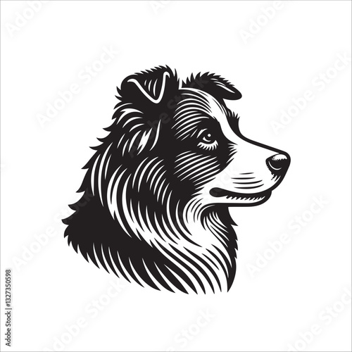 Simple Australian Shepherd Face Head Vector Icon – Vintage Logo & Retro Illustration