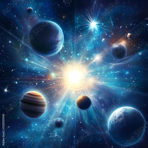 Celestial Galaxy Background with Sparkling Stars and Planets, cosmic, universe 