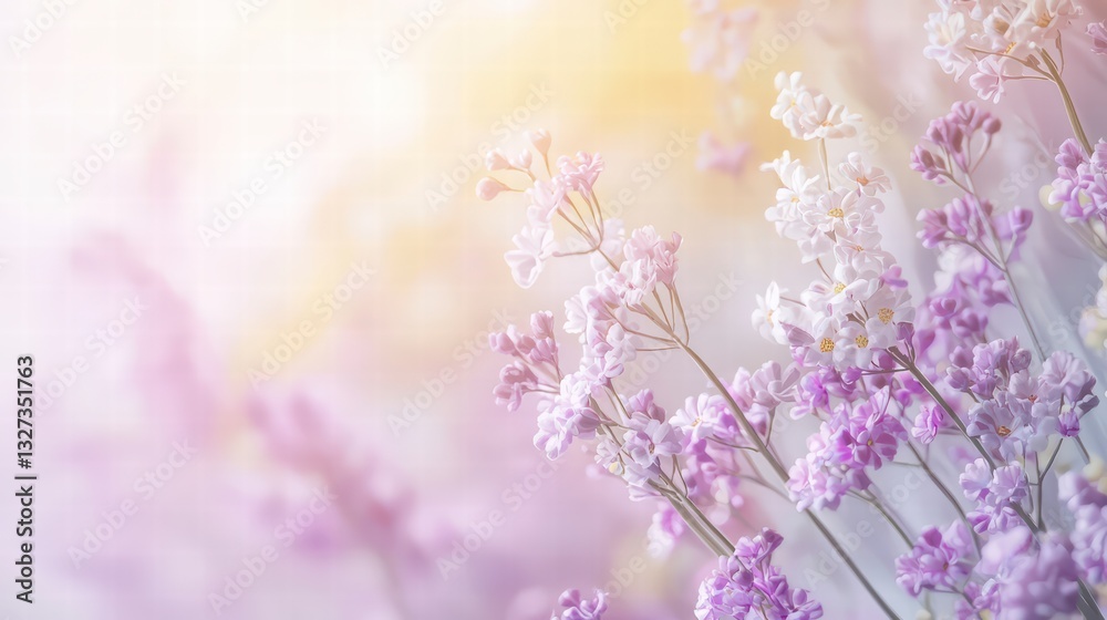Obraz premium Whispers of Lavender: Delicate lavender blossoms gently sway in the soft, ambient light, their pastel hues painting a tranquil and dreamy scene of botanical beauty. 