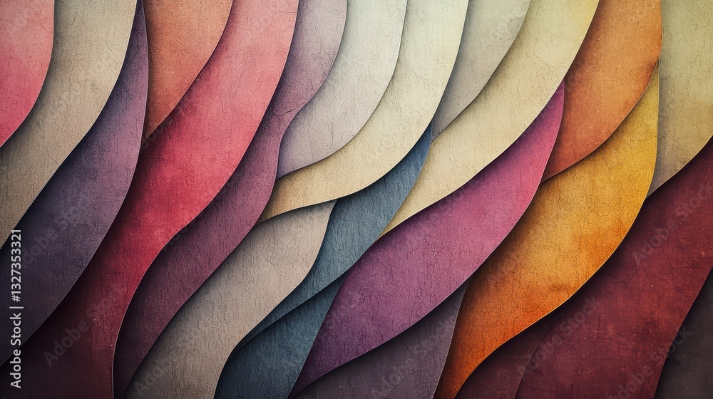 Obraz premium Colorful layered pattern: Abstract color gradient with an artistic and modern feel, perfect for backgrounds, wallpaper, or design projects. The waves of colors evoke feelings of serenity, elegance.