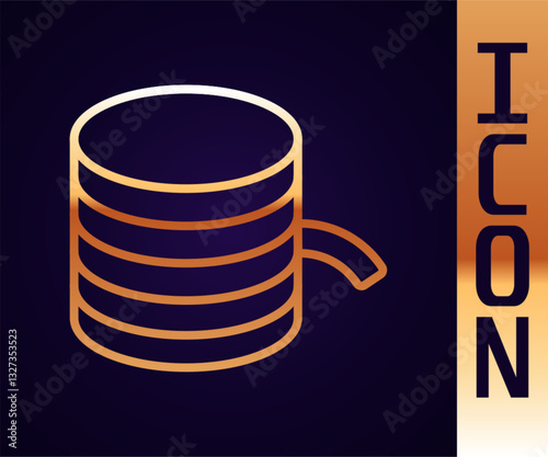 Gold line Plastic filament for 3D printing icon isolated on black background. Vector