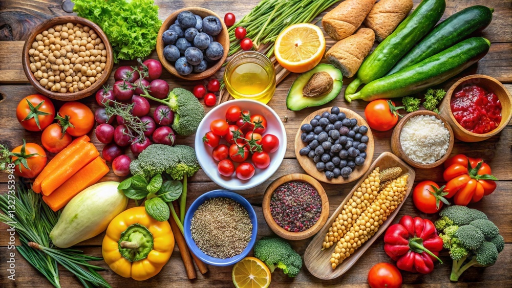 Healthy food selection, Superfoods, various fruits, nuts and seeds background